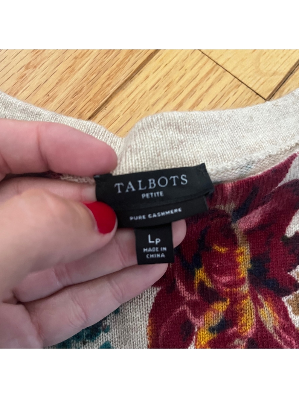 Talbots Petite Large Pure Cashmere Floral Sweater - Picture 2 of 4